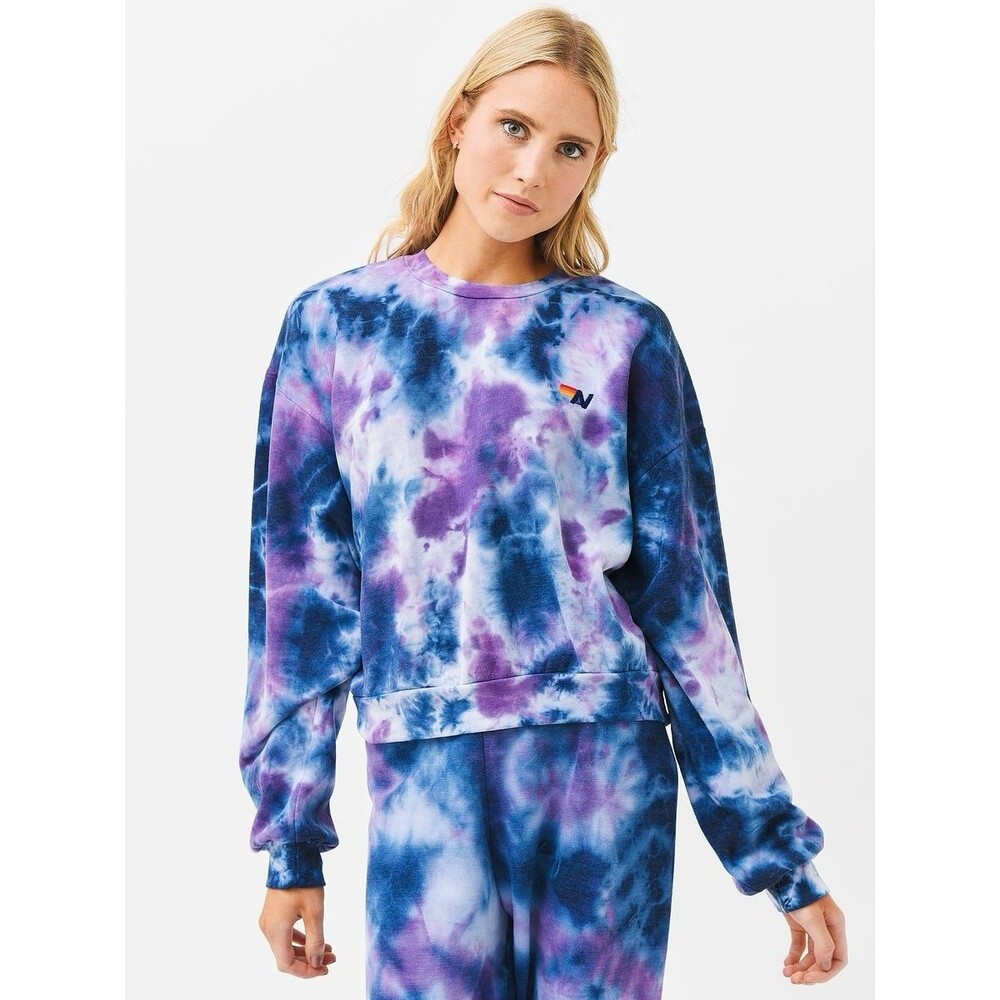 Aviator Nation Hand Dyed Tie Dye Sweatshirt Small Blue CrewNeck Relaxed Fit